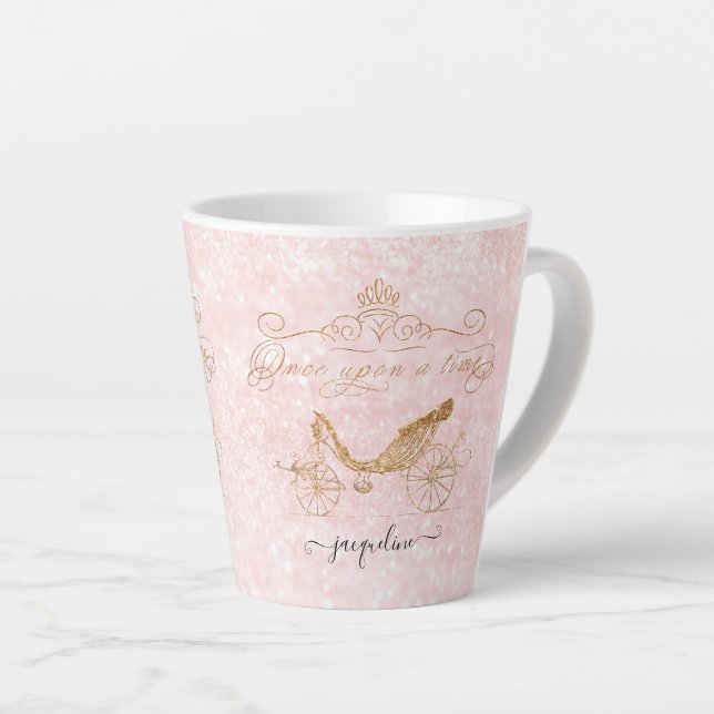 Girly Princess Once Upon a Time Gold Glitter Name Latte Mug (Right Angle)