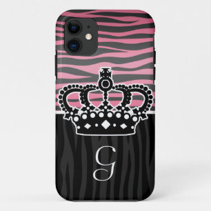 Girly princess pink and black zebra print iPhone 11 case
