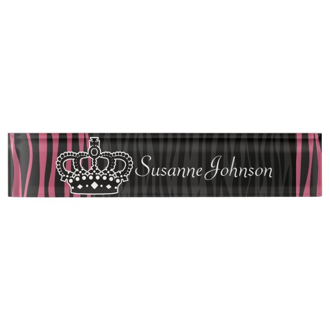 Girly princess pink and black zebra print nameplate (Front)