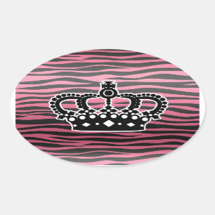 Girly princess pink and black zebra print oval sticker