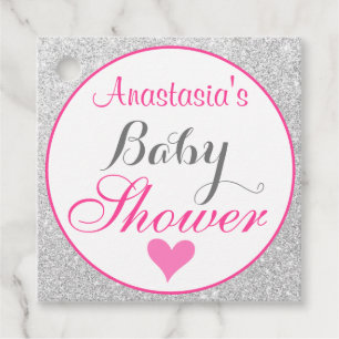 Girly Princess Pink and Silver Glitter Baby Shower Favour Tags
