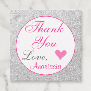 Girly Princess Pink and Silver Glitter Thank You Favour Tags