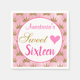 Girly Princess Pink Gold Glitter Sweet Sixteen 16 Napkin