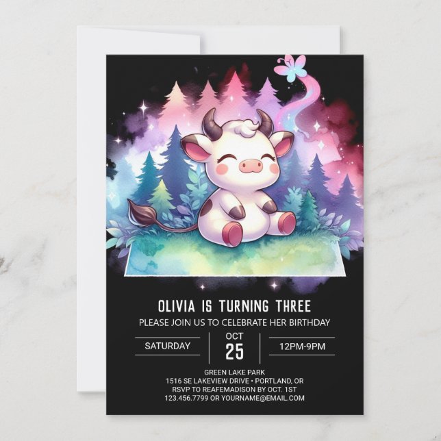 Girly Printable Cow Birthday Invitation (Front)