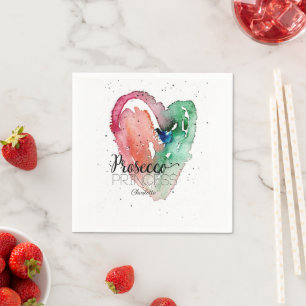 Girly 'Prosecco Princess' Watercolor Heart Napkin