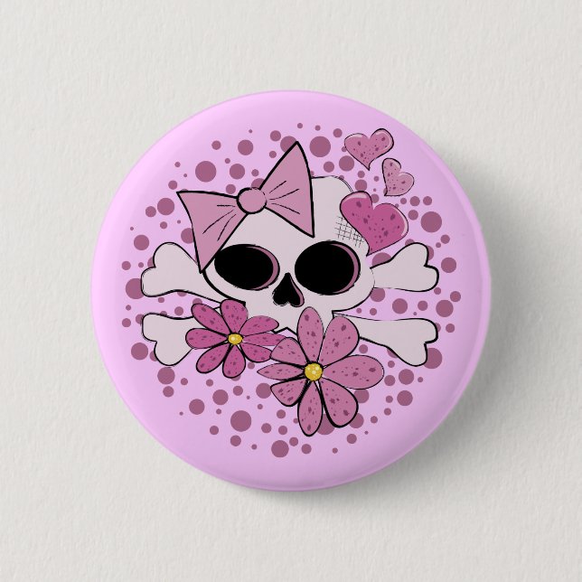 Girly Punk Skull 6 Cm Round Badge (Front)