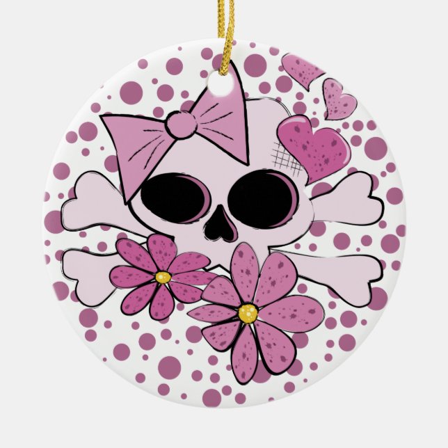 Girly Punk Skull Ceramic Tree Decoration (Front)