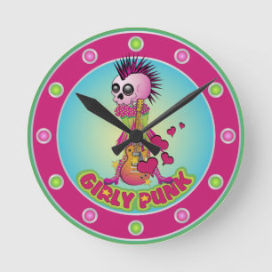 Girly Punk Skull Round Clock