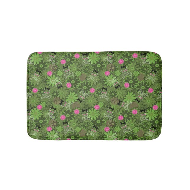 Girly Punk Skulls on Flower Camo background Bath Mat (Front)