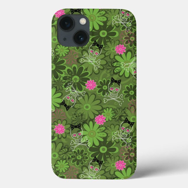 Girly Punk Skulls on Flower Camo background Case-Mate iPhone Case (Back)