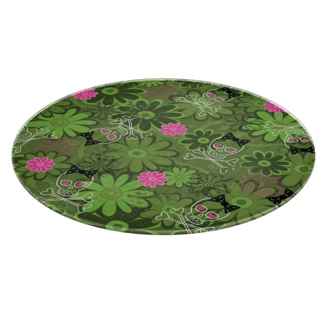 Girly Punk Skulls on Flower Camo background Cutting Board (Corner)