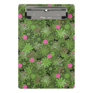 Girly Punk Skulls on Flower Camo background Mini Clipboard