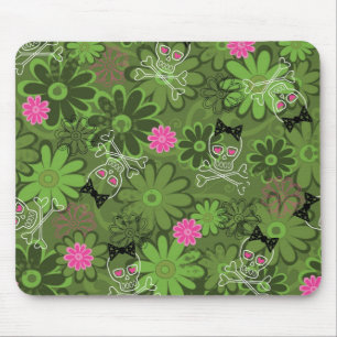 Girly Punk Skulls on Flower Camo background Mouse Pad