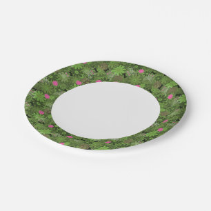 Girly Punk Skulls on Flower Camo background Paper Plate