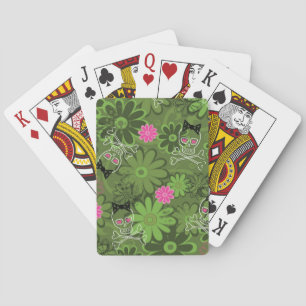Girly Punk Skulls on Flower Camo background Playing Cards