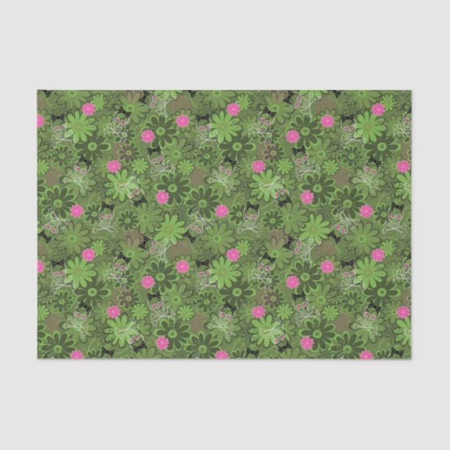 Girly Punk Skulls on Flower Camo background Tissue Paper (Front)
