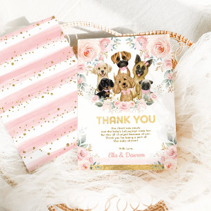 Girly Puppy Baby Shower Blush Pink Floral Dogs Thank You Card