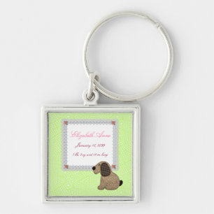 Girly Puppy Dog Baby Girl Birth Announcement Key Ring
