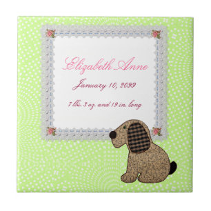 Girly Puppy Dog Baby Girl Birth Announcement Tile