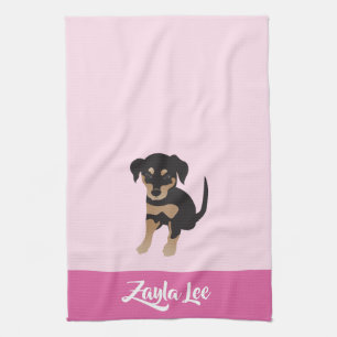 Girly Puppy Personalizable Dog Name Pink Tea Towel