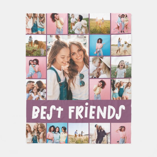 Girly purple 20 photo best friend modern simple fl fleece blanket (Front)