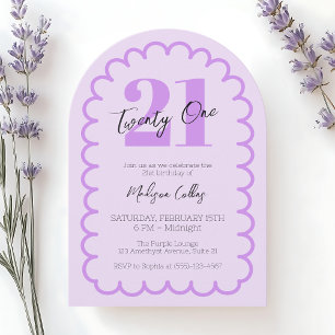 Girly Purple 21st Simple Wavy Birthday Party Arch Invitation