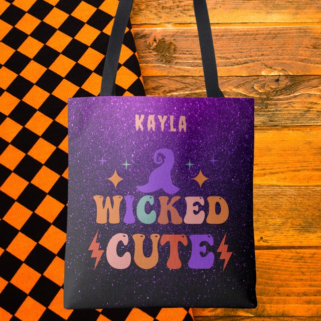 Girly Purple and Black Personalised Halloween Tote Bag (Creator Uploaded)