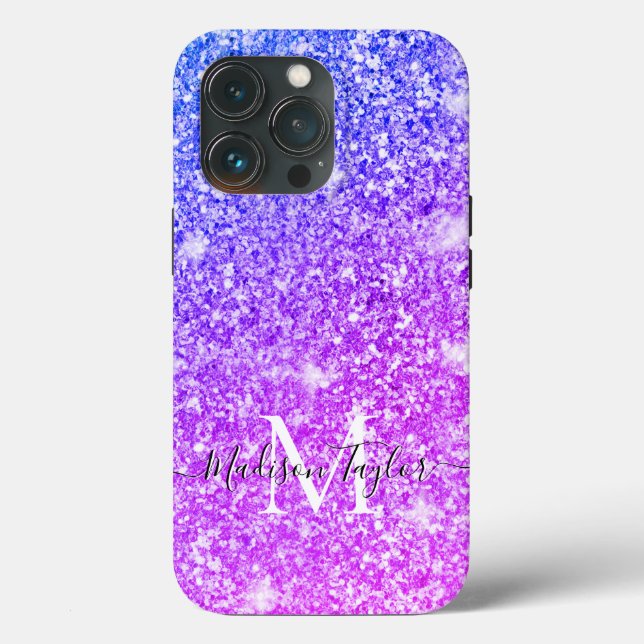 Girly Purple and Pink Glitter Monogram Name    Case-Mate iPhone Case (Back)