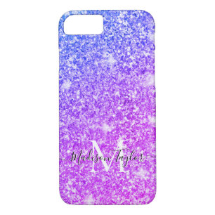 Girly Purple and Pink Glitter Monogram Name    iPhone 8/7 Case