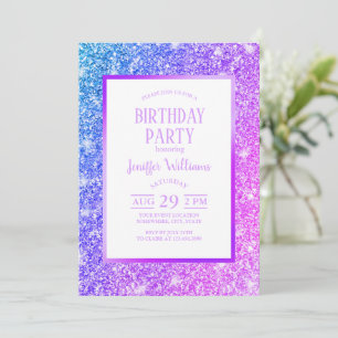 Girly Purple and Pink Glitter Monogram Name        Invitation