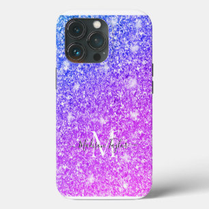 Girly Purple and Pink Glitter Monogram Name    iPhone 13 Pro Case