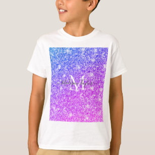 Girly Purple and Pink Glitter Monogram Name        T-Shirt