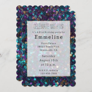 Girly Purple Aqua Gold Mermaid Sparkle Invitation