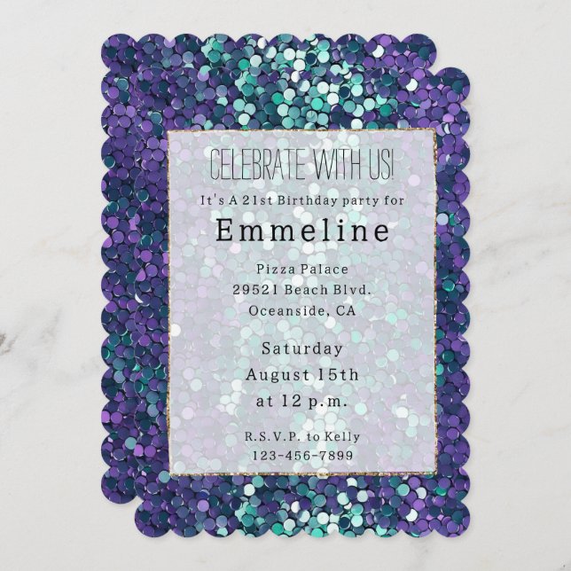 Girly Purple Aqua Mermaid Sparkle Invitation (Front/Back)