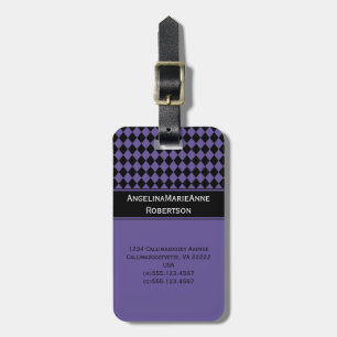 Girly Purple Black Argyle Diamond Pattern Tags
