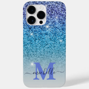 Girly Purple & Blue Glitter Ombre Monogrammed Case-Mate iPhone 14 Pro Max Case