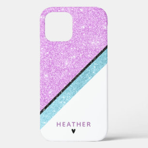 Girly Purple Blue Glitter Stripe iPhone 12 Case