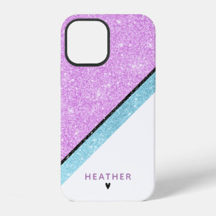 Girly Purple Blue Glitter Stripe iPhone 12 Case