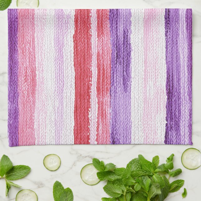 Girly Purple Blush Pink Red Stripes Bridal Shower Tea Towel (Folded)