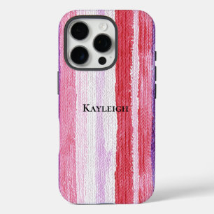 Girly Purple Blush Pink Red Stripes iPhone 16 Pro Case