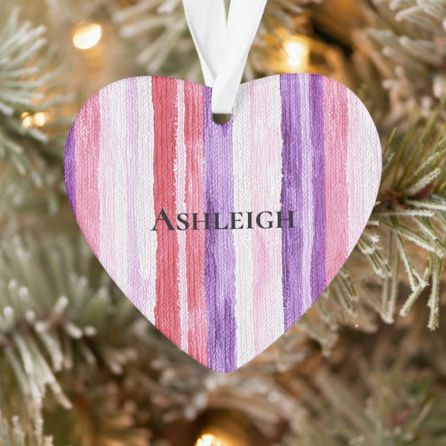 Girly Purple Blush Pink Red Stripes Christmas Ornament (Tree)