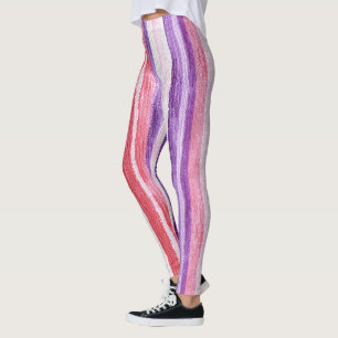 Girly Purple Blush Pink Red Stripes Leggings
