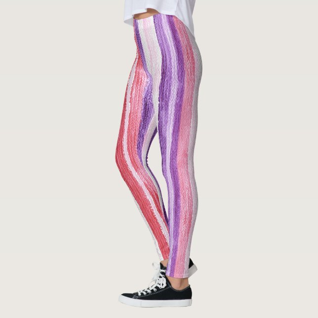 Girly Purple Blush Pink Red Stripes   Leggings (Left)