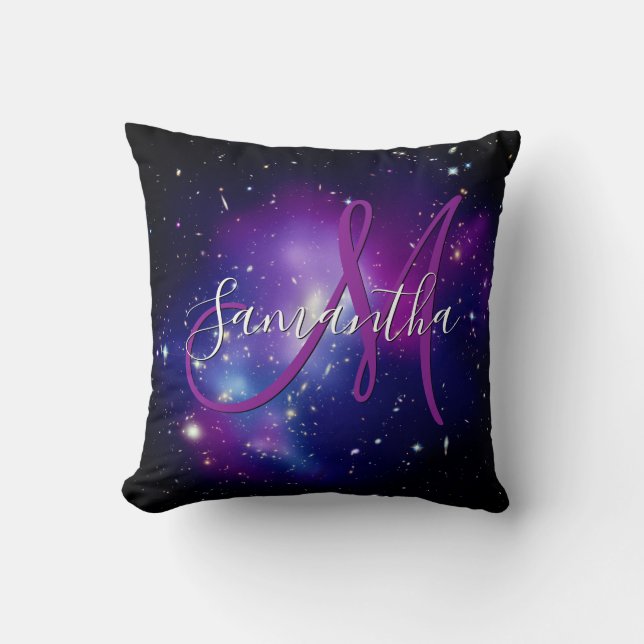 Girly Purple Celestial Photo Monogram Cushion (Front)