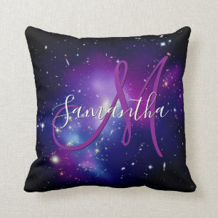 Girly Purple Celestial Photo Monogram Cushion
