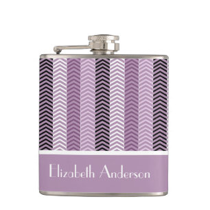 Girly Purple Chevron Stripes Pattern With Name Hip Flask