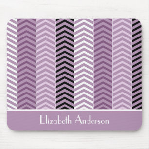 Girly Purple Chevron Stripes Pattern With Name Mouse Pad
