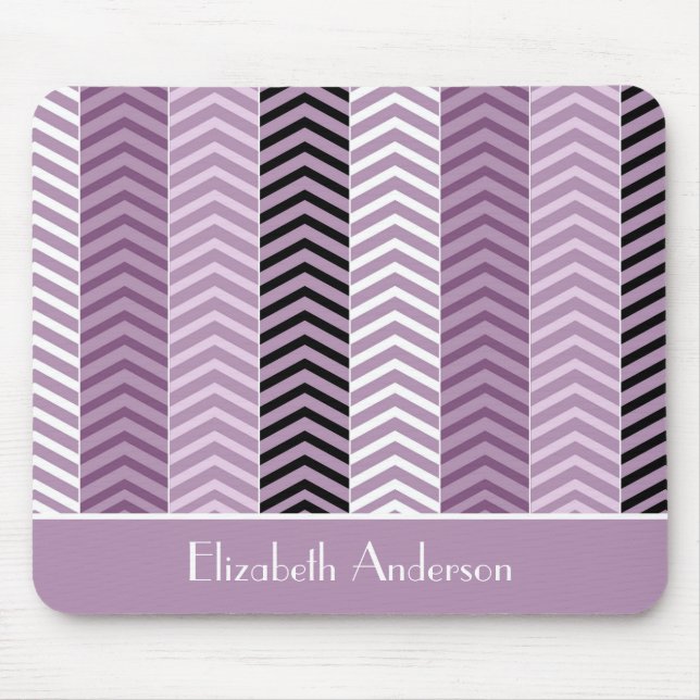 Girly Purple Chevron Stripes Pattern With Name Mouse Pad (Front)