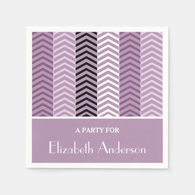 Girly Purple Chevron Stripes Pattern With Name Napkin (Front)