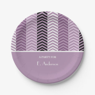 Girly Purple Chevron Stripes Pattern With Name Paper Plate